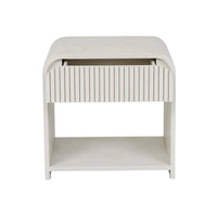 Globe Chloe Bedside table in bone ash veneer with curved top, slatted drawer, and open shelf storage