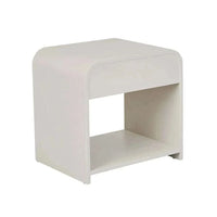 Globe Chloe Bedside in bone ash veneer with one drawer and open shelf, sleek curved design, art deco style