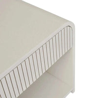 Globe Chloe Bedside in bone ash veneer with curved case and slatted drawer design