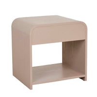 GlobeWest Chloe Channel Bedside in chai, detail of slatted drawer front
