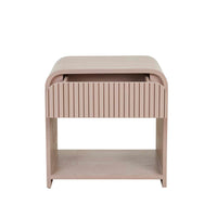 Chai ash veneer GlobeWest Chloe Channel Bedside with curved edges and slatted drawer