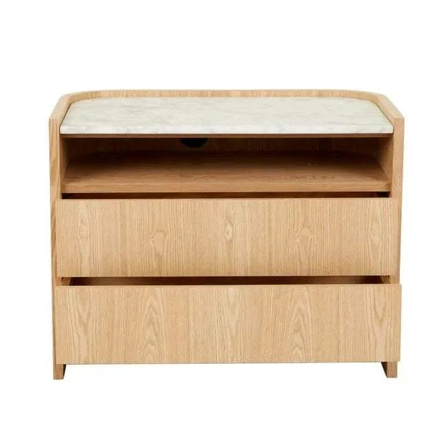 Globe West Bedside Tables Globe West Elsie Two Drawer Bedside - White Marble - Natural Ash