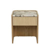 GlobeWest Elsie Bedside with matt ocean marble top and natural ash veneer, featuring a soft-close drawer and curved edges.