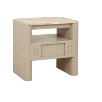 GlobeWest Floyd Marble Bedside - Onyx Travertine - Sunwash, styled in a room setting