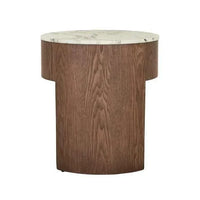 GlobeWest Oberon Crescent bedside table with white Carrara marble top and smoked ash ash veneer base