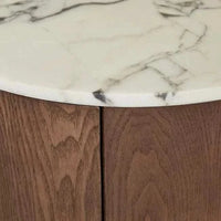 GlobeWest Oberon Crescent bedside table with white Carrara marble top and smoked ash timber veneer base