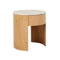 GlobeWest Oberon Crescent bedside table with white Carrara marble top and natural ash veneer curved base