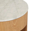 GlobeWest Oberon Crescent bedside table with white Carrara marble top and natural ash veneer timber base