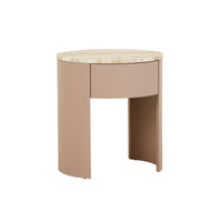 GlobeWest Oberon Crescent Marble Bedside in Satin Onyx Travertine and Dusk