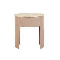 Oberon Crescent Marble Bedside in Dusk, angled view