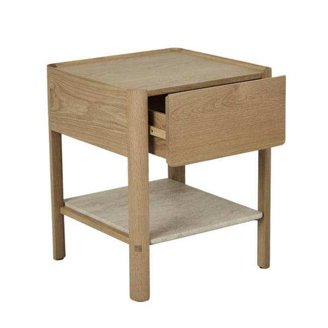 Sketch Bedside Tables Globe West Sketch Tye Marble Bedside - Natural Travertine/Light Oak (7950502756601)