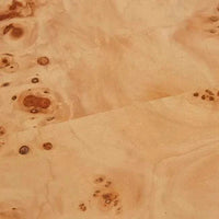 Light burl veneer texture with natural grain variations on Trove Burl Bedside Table surface
