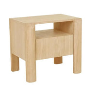 Globe West Willa Bedside Table in Satin Oak with push-to-open drawer and open shelf