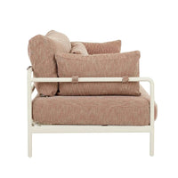 Side view of Cape 3 Seater Sofa in Tuscan Brick fabric with white tubular metal frame and cushioned seating