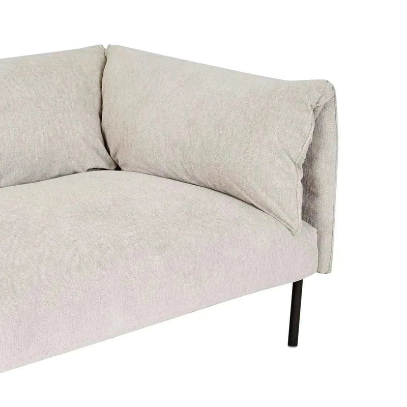 Globe West Felix Fold 3 Seater Sofa in windy grey fabric with metal legs, featuring feather and foam filling.