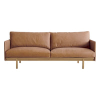 GlobeWest Tolv Pensive 2 Seater Sofa - Pecan Leather - Light Oak