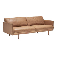 GlobeWest Tolv Pensive 2 Seater Sofa - Pecan Leather - Light Oak