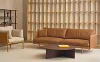 GlobeWest Tolv Pensive 2 Seater Sofa - Pecan Leather - Light Oak