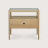 Ethnicraft Spindle Bedside table in natural oak with single drawer and smokey glass top