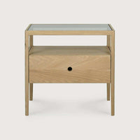 Ethnicraft Spindle Bedside table in natural oak with single drawer and smokey glass top