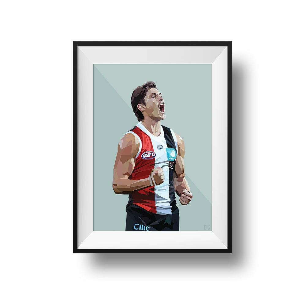 DG Designs Dom Gauci framed kids art print of Jack Steele AFL football player in sage green background