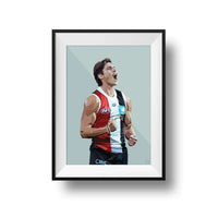 DG Designs Dom Gauci framed kids art print of Jack Steele AFL football player in sage green background