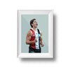 Framed DG Designs Dom Gauci kids art print of Jack Steele in St Kilda AFL football uniform on sage green background