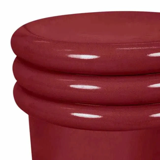 GlobeWest Hanson Round Stool Table in cherry ceramic glaze for indoor and outdoor use