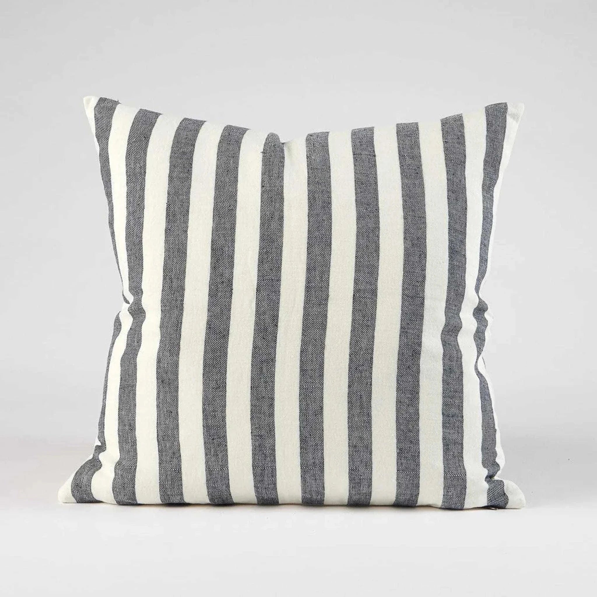 Eadie Lifestyle Santi Linen cushion with white and navy wide stripes and soft yarn-dyed fabric
