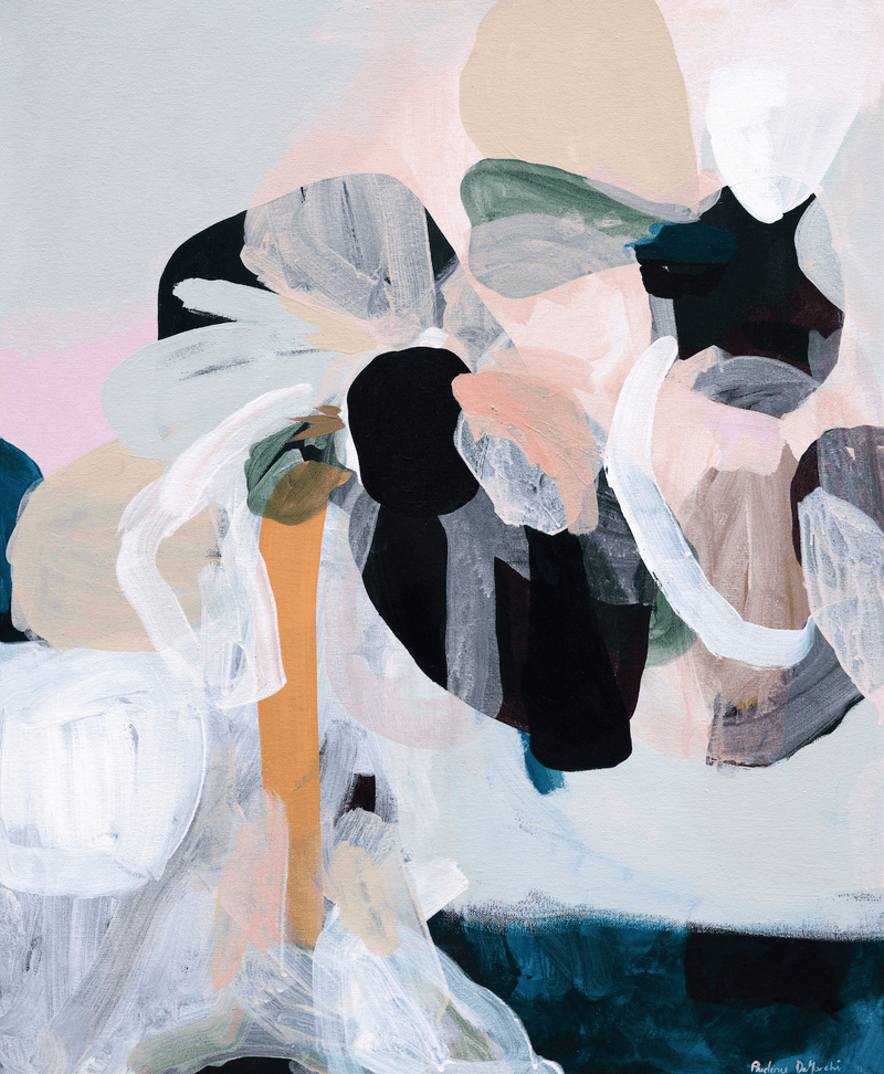 Abstract fine art canvas print "Inconspicuous" by Prudence De Marchi featuring soft pastel and muted tones with organic and geometric shapes