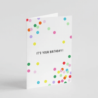 Confetti Birthday Card with colorful dots and "It's Your Birthday!" text on glossy A6 white card