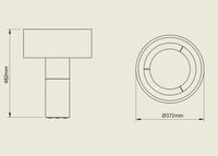 POTT Lighting Terra Table Lamp technical drawing showing dimensions 482mm height and 372mm diameter.