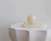 CoTheory Orbit Table Sculpture small white onyx sphere on rectangular base on white sculpted table