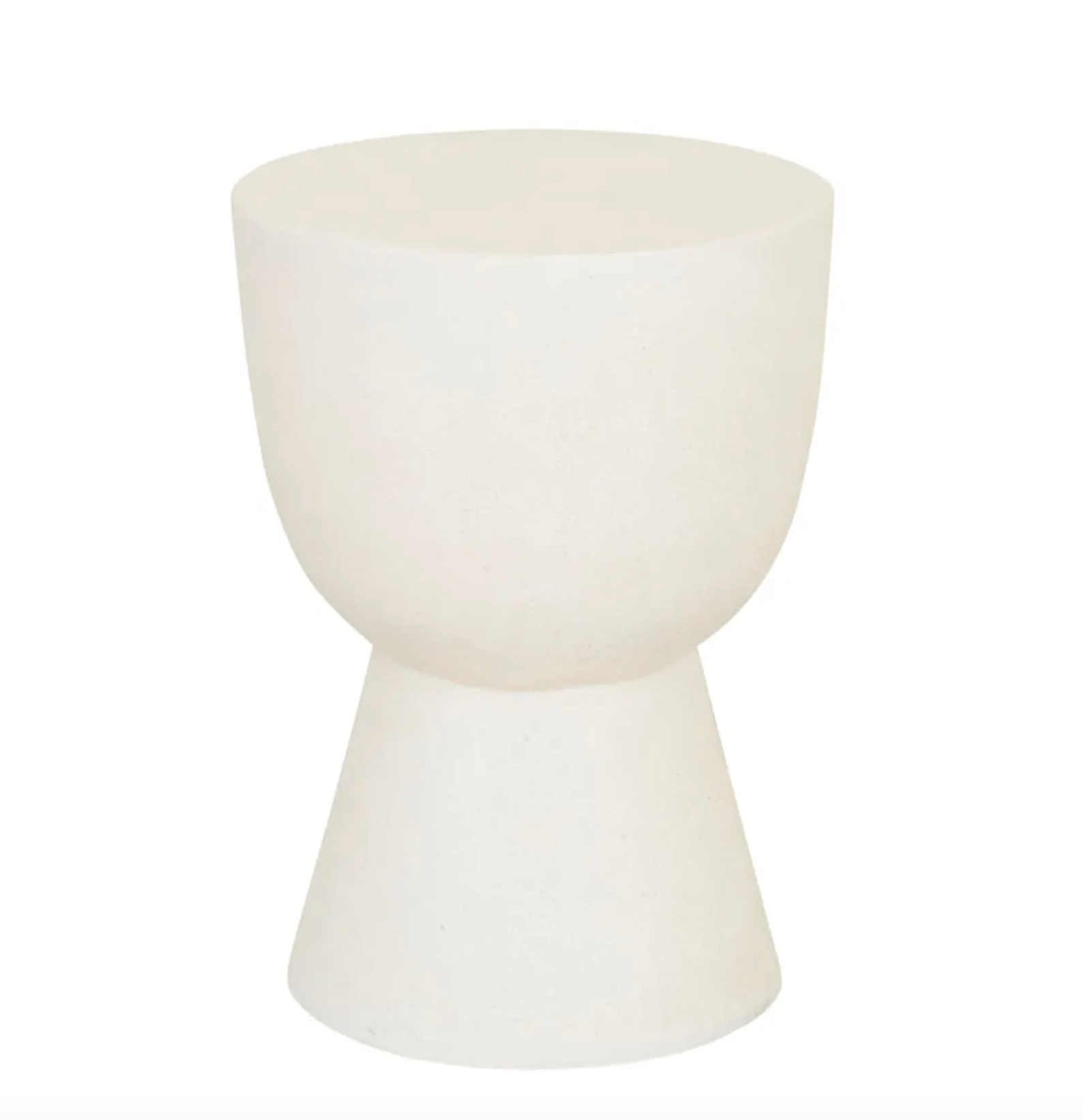 Granada Goblet Side Table in white fleck with modern goblet design and weather-resistant fiberglass finish