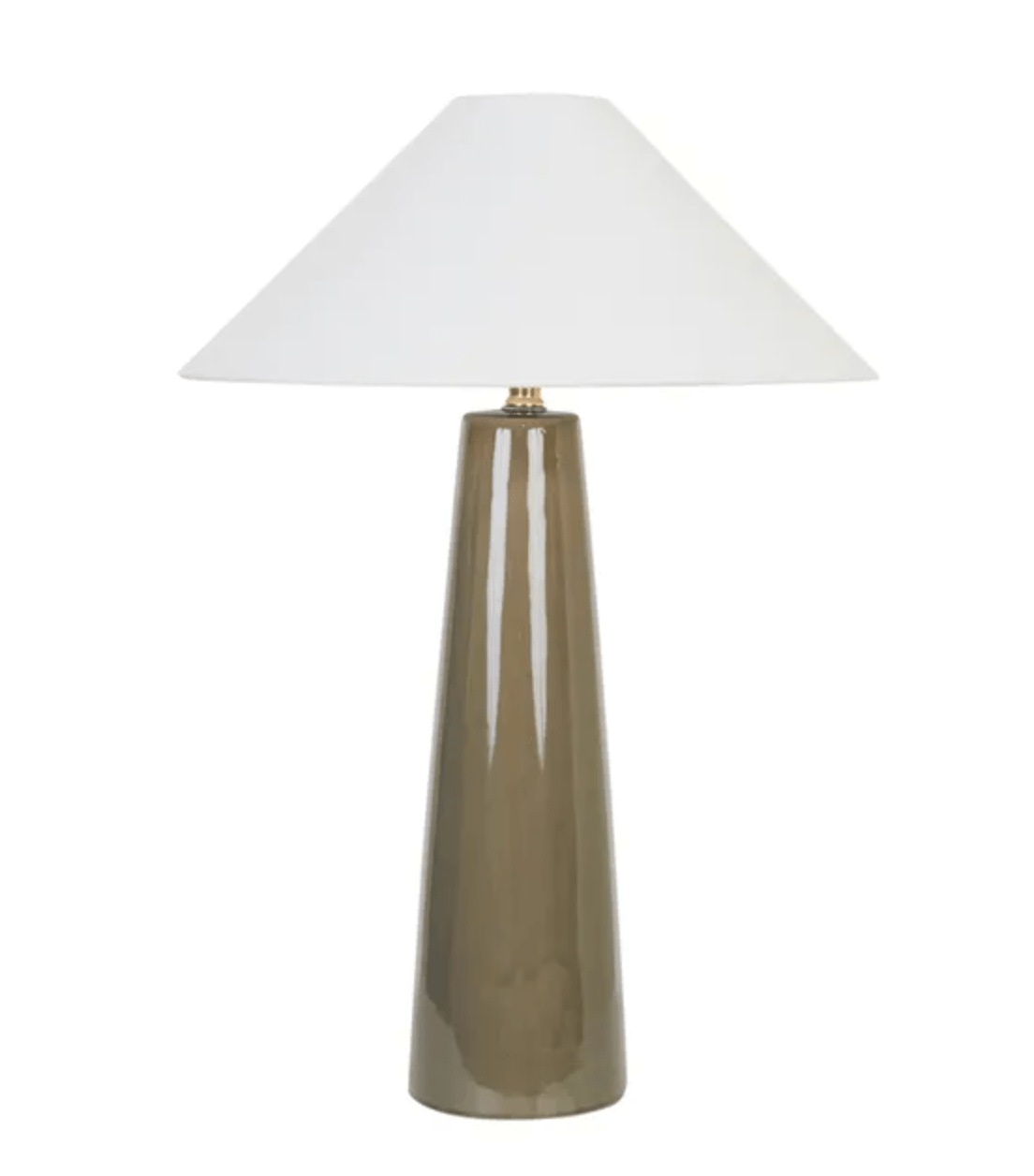 GlobeWest Lorne Canopy Table Lamp with glossy snowgum ceramic base and ivory linen shade