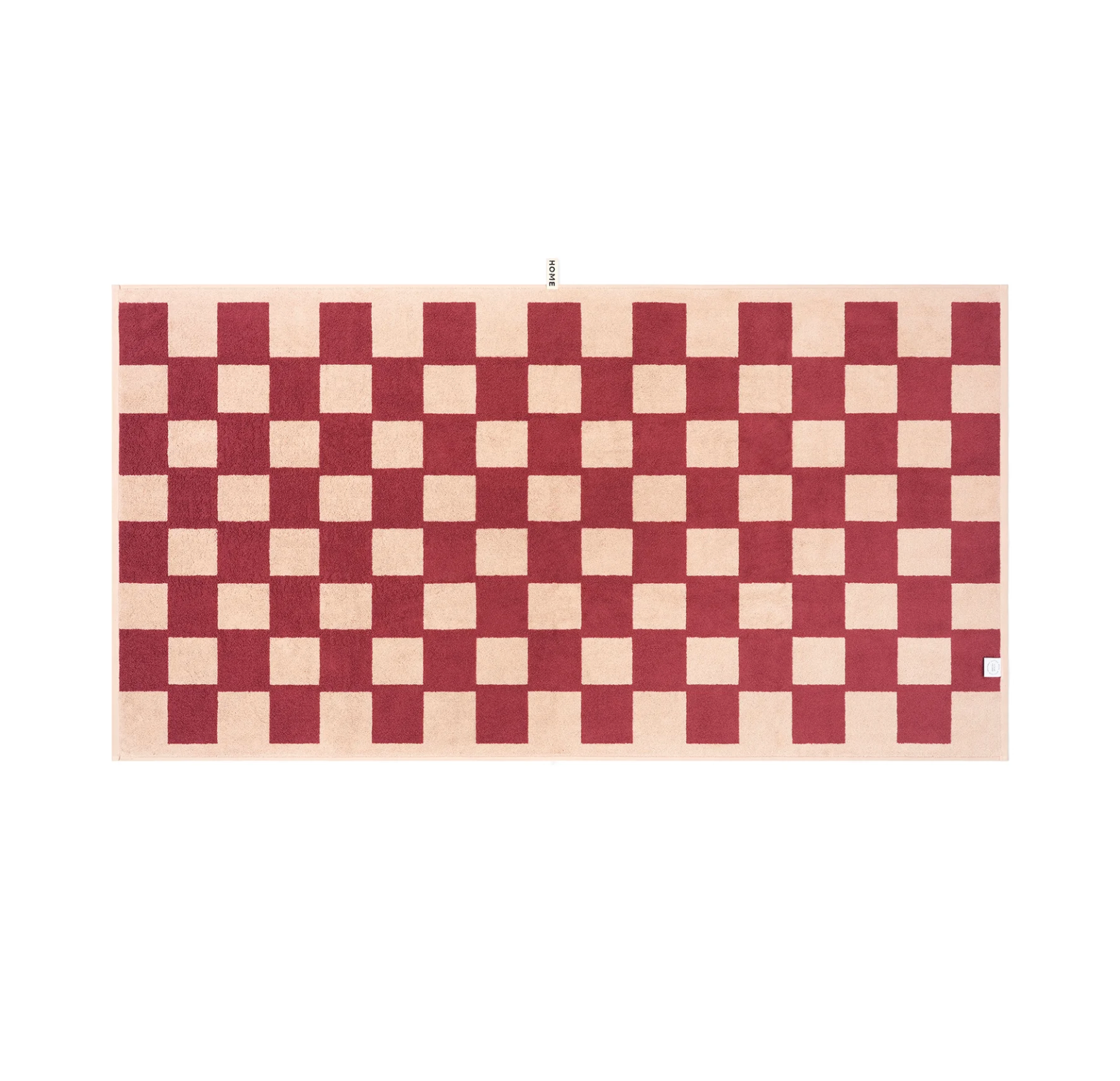 Loop Home Bath Sheet in Ruby and Almond Blush brick checkerboard pattern made of organic cotton from Türkiye.