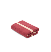 Folded Loop Home Hand Towel in ruby with almond blush pinstripe made of organic cotton