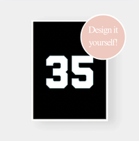 Customizable black wall art print with white number 35, design your own number and color option available
