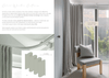 Digital magazine showcasing Harvey's room corner windows with curved Linia Linesta linen curtains in Mist color and modern gray chair.