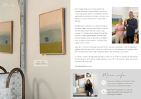 Digital magazine layout featuring home artwork, artist story, and design inspiration pages.