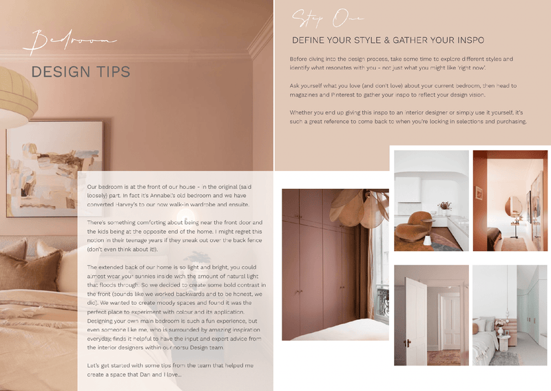 norsuHOME 2 Digital Magazine page showing bedroom design tips with photos of stylish and cozy bedroom interiors and furniture inspiration