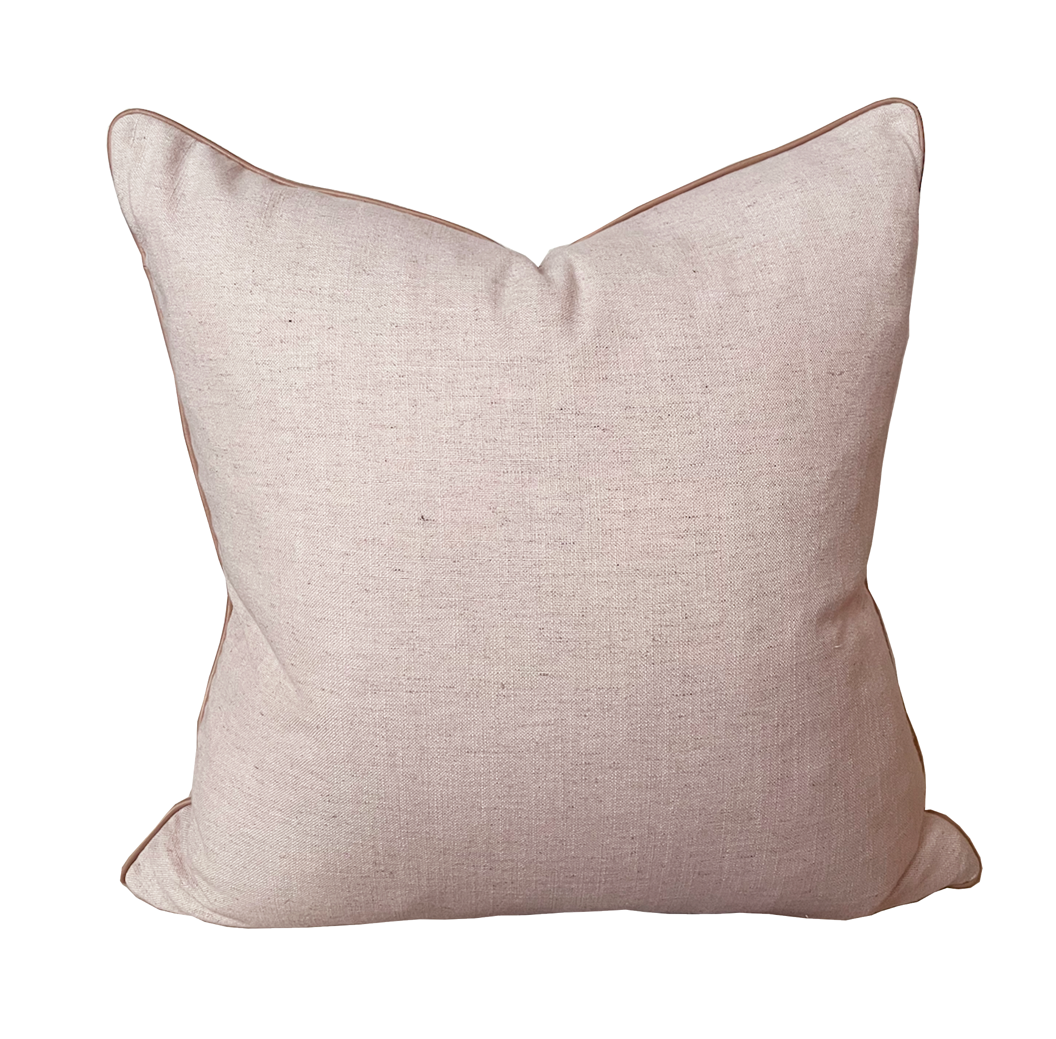 norsu Studio Cushion Lexus Rosewater with blush leather piping handmade in Melbourne