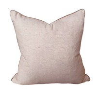 norsu Studio Cushion Lexus Rosewater with blush leather piping handmade in Melbourne