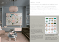 Modern formal living room with abstract wall art, velvet sofa, marble coffee table, and soft pendant lighting from norsuHOME 2 digital magazine chapter eight.