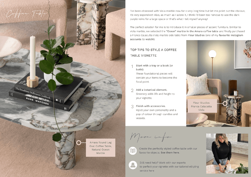 marble coffee table vignette with books, plant, candle, and designer tips from norsuHOME 2 digital magazine chapter eight
