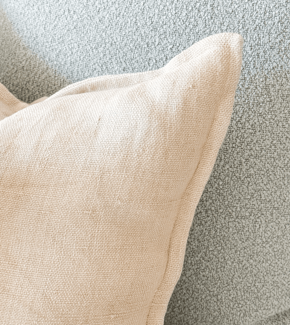 Baya Flaxmill Cushion in nude linen with feather insert, 50x50cm, natural textured summer decor