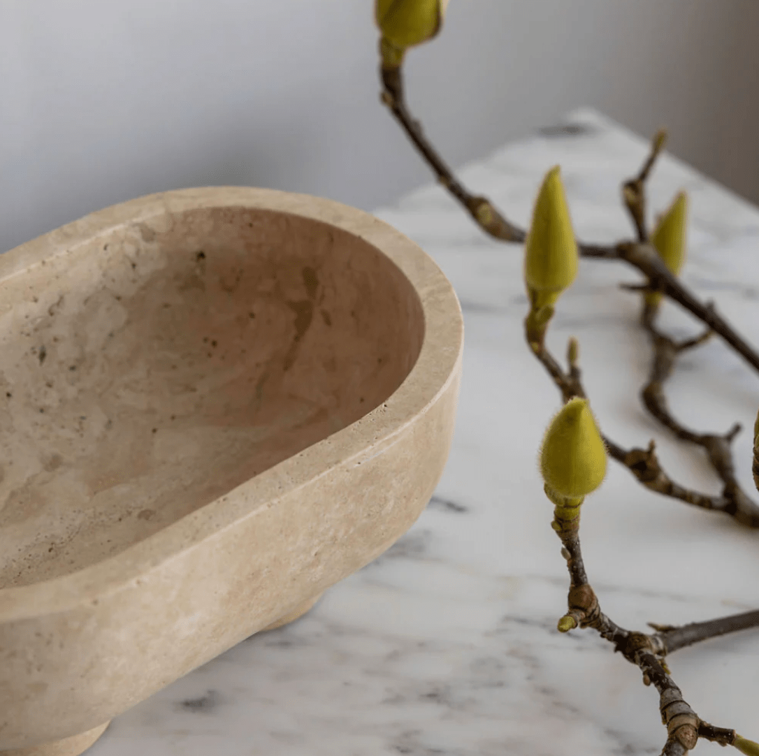 CoTheory Trays CoTheory Travertine Footed Oval Tray - Beige Travertine