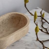 CoTheory Trays CoTheory Travertine Footed Oval Tray - Beige Travertine