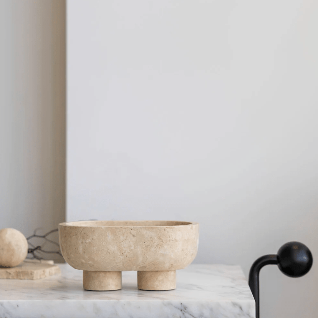 CoTheory Trays CoTheory Travertine Footed Oval Tray - Beige Travertine