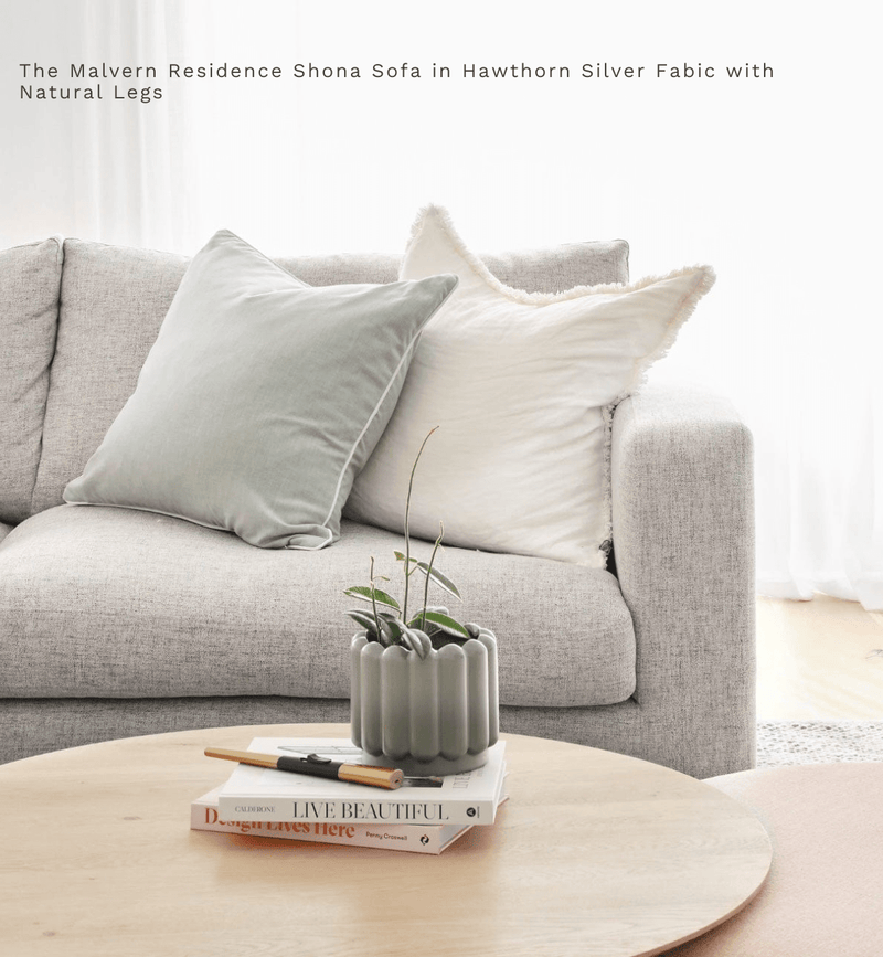 Molmic Sofas 3 Seater Molmic Shona sofa, 3 Seater, Hawthorn Silver Fabic with Oak Timber Legs AVAILABLE FOR IMMEDIATE PICK UP